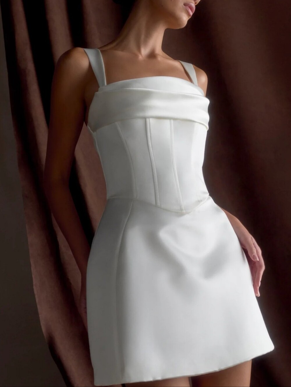 Meshki White Isabel Satin Corset Mini Dress S NWT